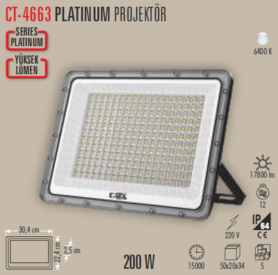 CT-4663 Platinium Led Projektör 200w