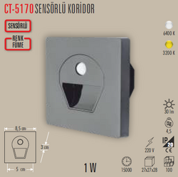 CT-5170 Sensörlü Koridor Led Spot Füme - Thumbnail