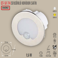 CT-5174 Sensörlü Koridor Led Spot Satin - Thumbnail