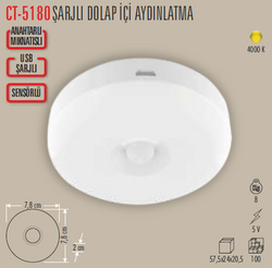 CT-5180 Sensörlü Şarjlı Dolap İçi Aydınlatma - Thumbnail