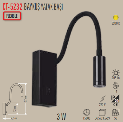 CT-5232 Baykuş Yatak Başı Led Aplik 3w