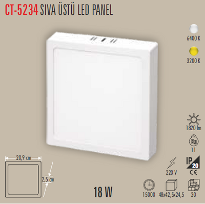 CT-5234 Sıva Üstü Led Panel 18w