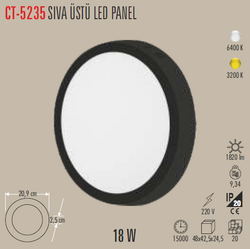 CT-5235 Sıva Üstü Led Panel Siyah Kasa 18w - Thumbnail