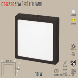 CT-5236 Sıva Üstü Led Panel Siyah Kasa 18w - Thumbnail