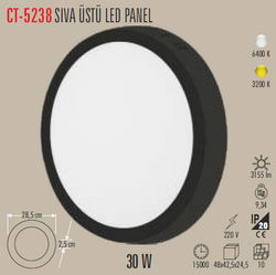 CT-5238 Sıva Üstü Led Panel Siyah Kasa 30w - Thumbnail