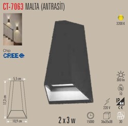 CT-7063 / MALTA ANTRASİT / BAHÇE / DUVAR APLİK / 2X3 W - Thumbnail