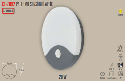 CT-7092 Palermo Sensörlü Led Aplik 20w