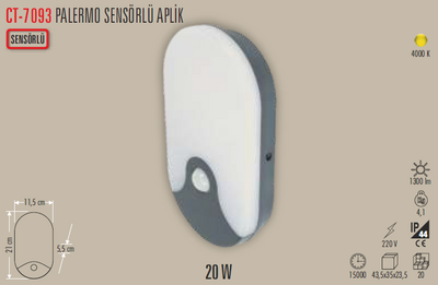 CT-7093 Palermo Sensörlü Led Aplik 20w