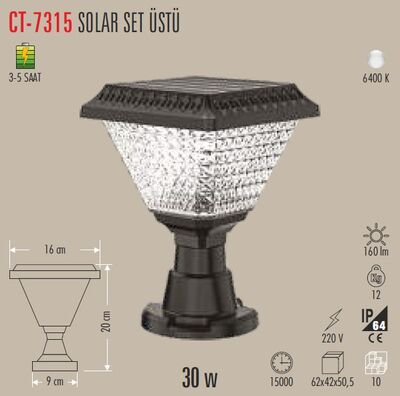 CT-7315 Solar Bahçe Set Üstü Armatür 30w