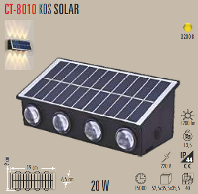 CT-8010 Kos Solar Led Duvar Aplik 20w