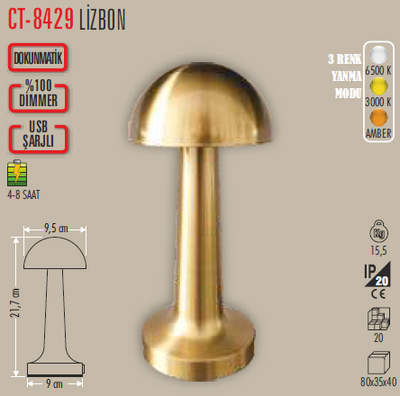 CT-8429 Lizbon Ledli Şarjlı Masa Lambası