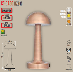 CT-8430 Lizbon Ledli Şarjlı Masa Lambası - Thumbnail