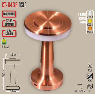 CT-8435 Oslo Ledli Şarjlı Masa Lambası