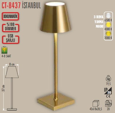 CT-8437 İstanbul Ledli Şarjlı Masa Lambası