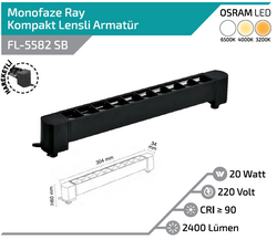 FL-5582 SB 20W Siyah Kasa Siyah Lensli Hareketli Ray Armatürü - Thumbnail