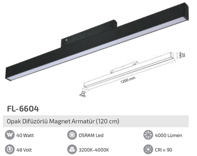 FL-6604 40W Opak Difüzörlü Magnet Armatür