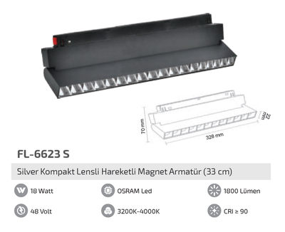 FL-6623 S Silver Kompakt Lensli Hareketli Magnet Armatür
