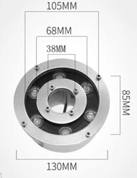 Havuz Fıskiye Armatürü Epoksili / Paslanmaz Çelik / 6 Watt / Yuvarlak / SIVA ALTI / IP68 / 12/24 VOLT - Thumbnail