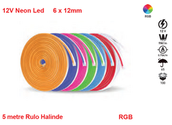 LEDAVM - Neon Led / Yassı Tip / Metrede 60 Led / 12 Volt / Dış Mekan İP65 / RGB (Çok Renkli) / 6x12mm
