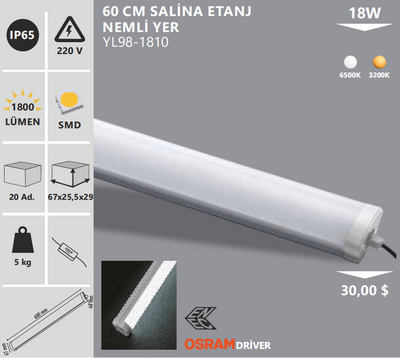 Noas YL98-1810 60 cm Salina Etanj Nemli Yer 18 Watt