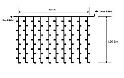 Perde Led │ 200*100 Cm │ Dış Mekan │ Eklenebilir │ Sabit Yanar │ 200 Led │ 8 mm Led (1)