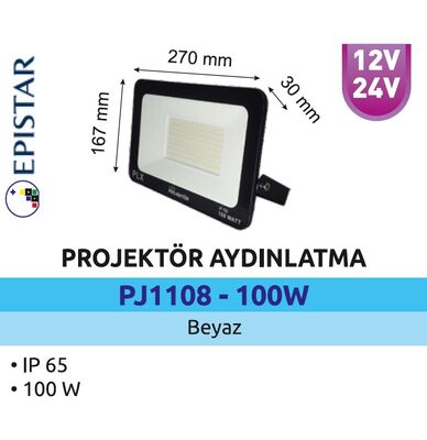 PJD1108-100W Slim Led Projektör 100 Watt 12/24 Volt