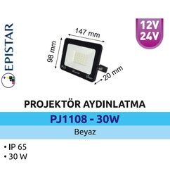 POWERLÜX - PJD1108-30W Slim Led Projektör 30 Watt 12/24 Volt (1)