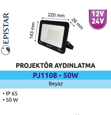 PJD1108-50W Slim Led Projektör 50 Watt 12/24 Volt