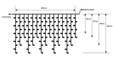 Saçak Led │ 200*100*80*60*40 Cm │ Dış Mekan │ Eklenebilir │ Sabit Yanar │ 8 mm Led
