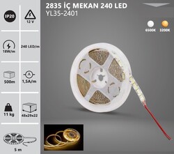 NOAS - ŞERİT LED / 2835 / İÇ MEKAN / 12V / 5 METRE / 240 LED / TEK ÇİP (1)