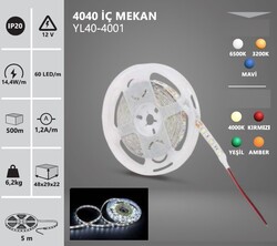 NOAS - ŞERİT LED / 4040 / İÇ MEKAN / 12V / 5 METRE / 3 ÇİP (1)