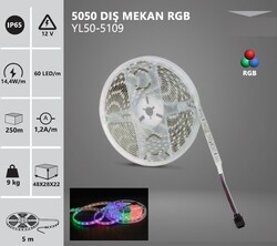 NOAS - ŞERİT LED / 5050 / DIŞ MEKAN / 12V / 5 METRE / RGB / 3 ÇİP (1)