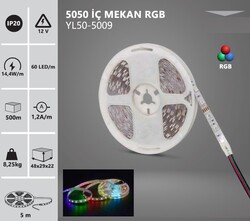 ŞERİT LED / 5050 / İÇ MEKAN / 12V / 5 METRE / RGB / 3 ÇİP / YL50-5009 - Thumbnail