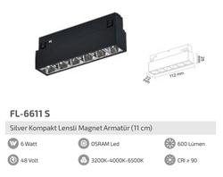 FL-6611 S 6W Silver Kompakt Lensli Magnet Armatür - Thumbnail