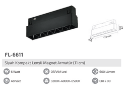 FL-6611 6W Siyah Kompakt Lensli Magnet Armatür - Thumbnail