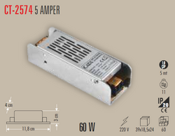 CT-2574 12 Volt 5 Amper 60 W Slim Trafo İP20 - Thumbnail