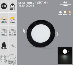 NOAS - YL 10-0600-S SİLİM PANEL (SİYAH) 6W (1)