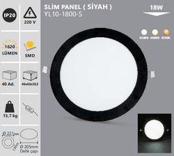 NOAS - YL 10-1800-S SİLİM PANEL (SİYAH) 18W (1)