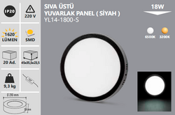 NOAS - YL 14-1800 SIVA ÜSTÜ YUVARLAK PANEL SİYAH 18W (1)