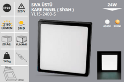 NOAS - YL 15-2400 SIVA ÜSTÜ KARE SİYAH PANEL 24W (1)