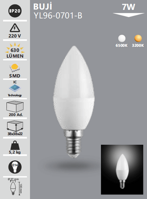 YL 96-0701-B Buji LED AMPÜL 7 W